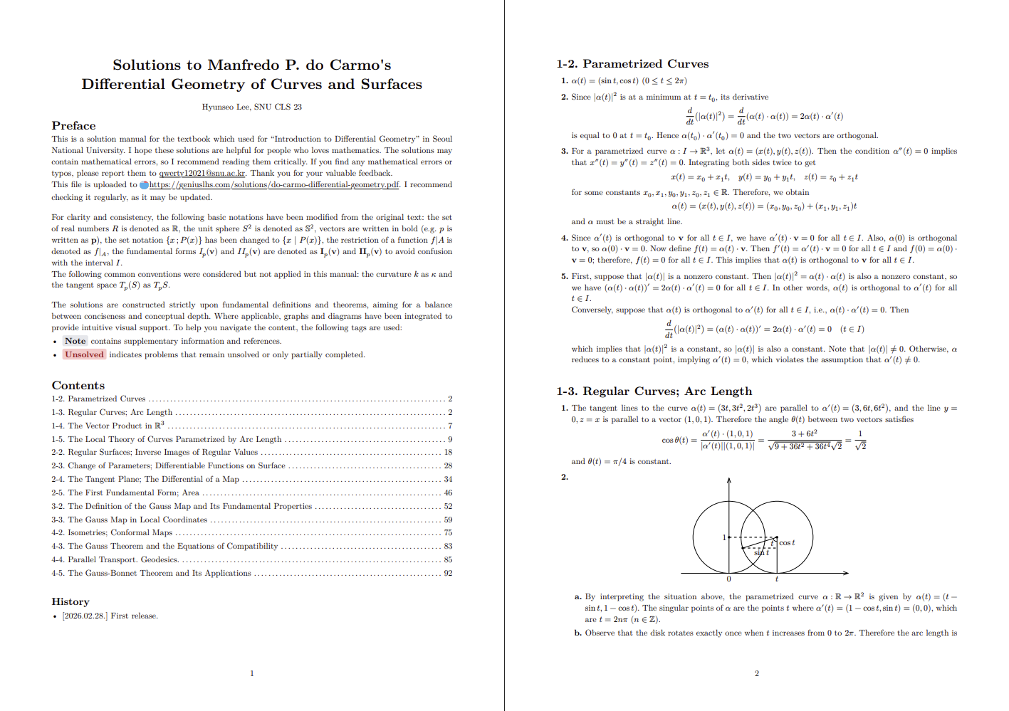 Manfredo P. do Carmo 미분기하학 풀이집
